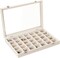 Velvet Jewelry Tray,35 Grid Jewelry Organizer with Clear Lid,Earring Holder Organizer Case with Clasp,Drawer Insert for Rings Studs,13.8 x 9.5 x 2 Inches,Gift for Women Girls(Beige)